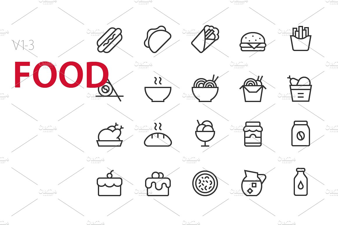 60 Food UI icons