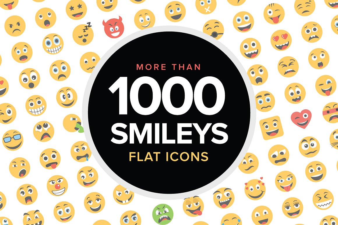 1000 Flat Smiley Icons