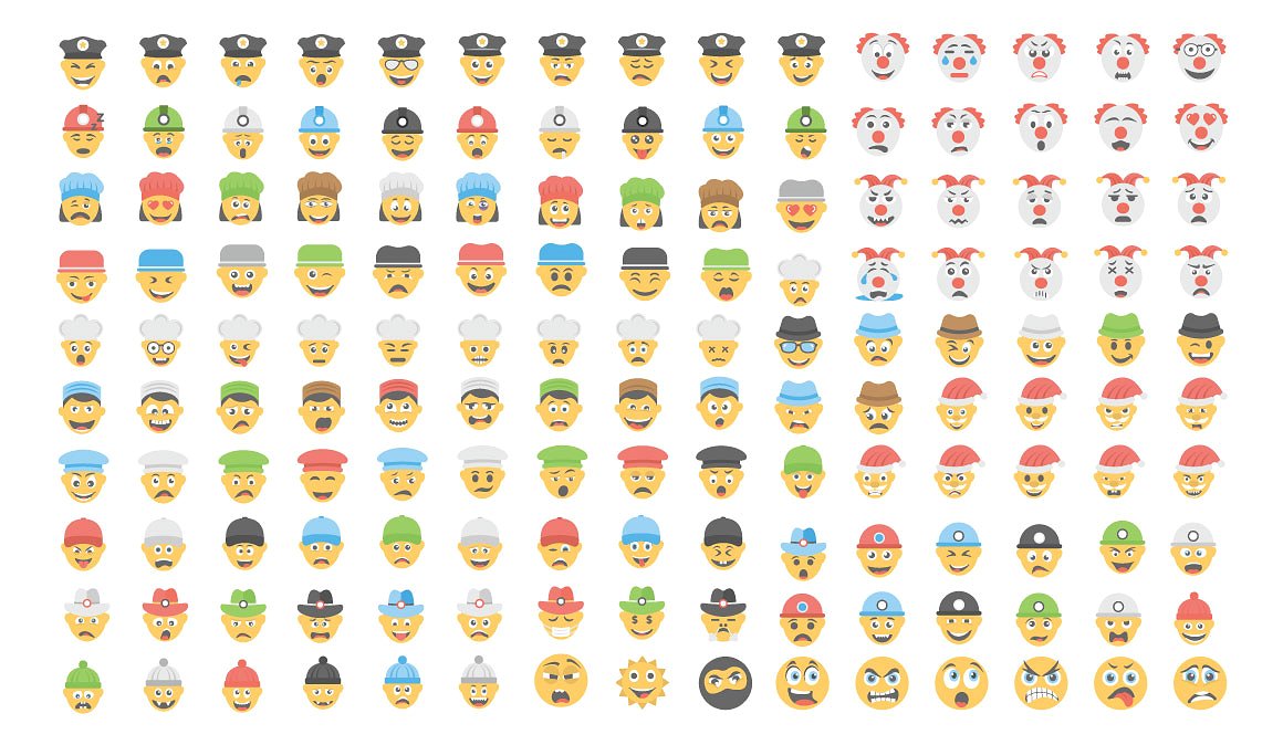 1000 Flat Smiley Icons