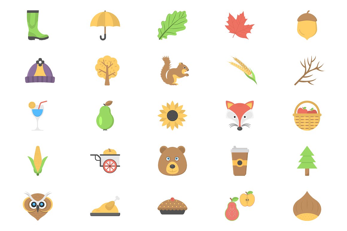 50 Flat Autumn Icons