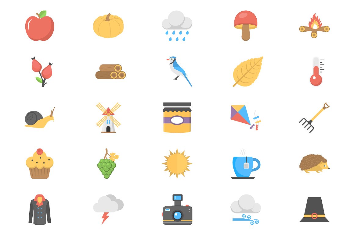 50 Flat Autumn Icons