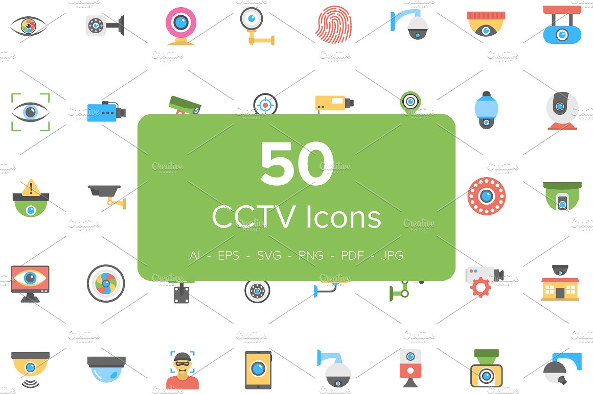 50 Flat CCTV Icons