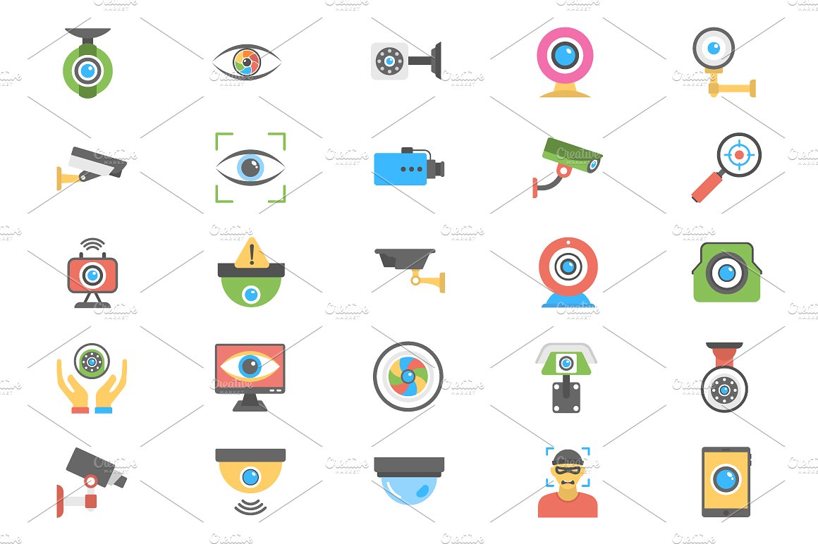 50 Flat CCTV Icons