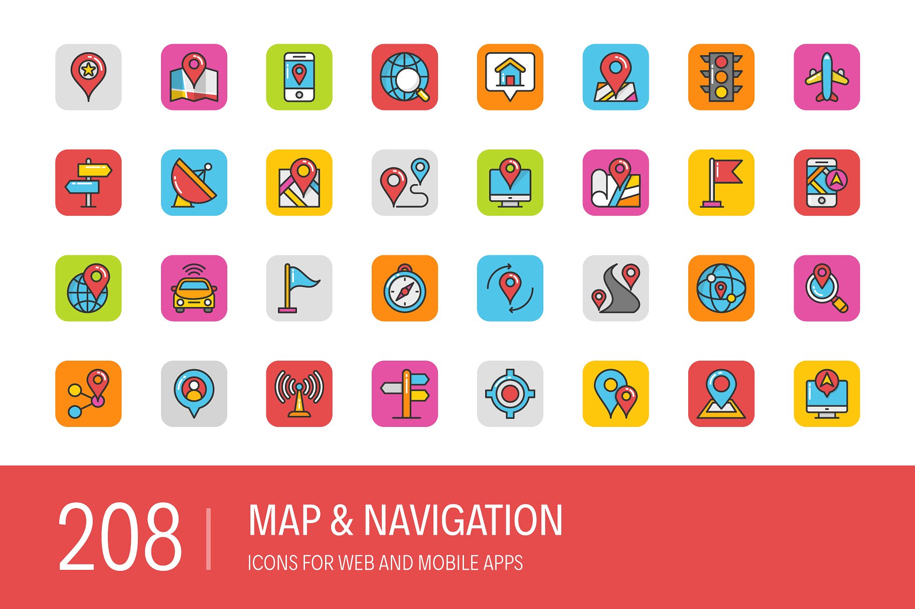 208 Map and Navigation Icons