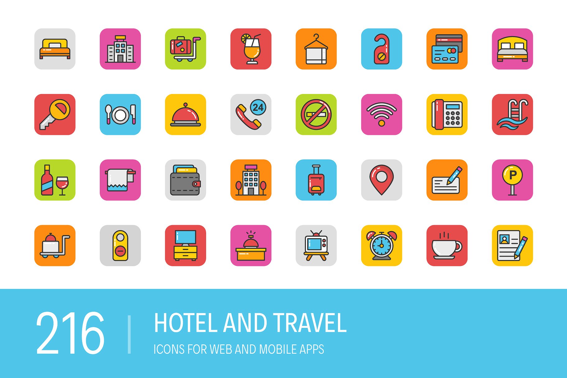 216 Hotel and Travel Icons