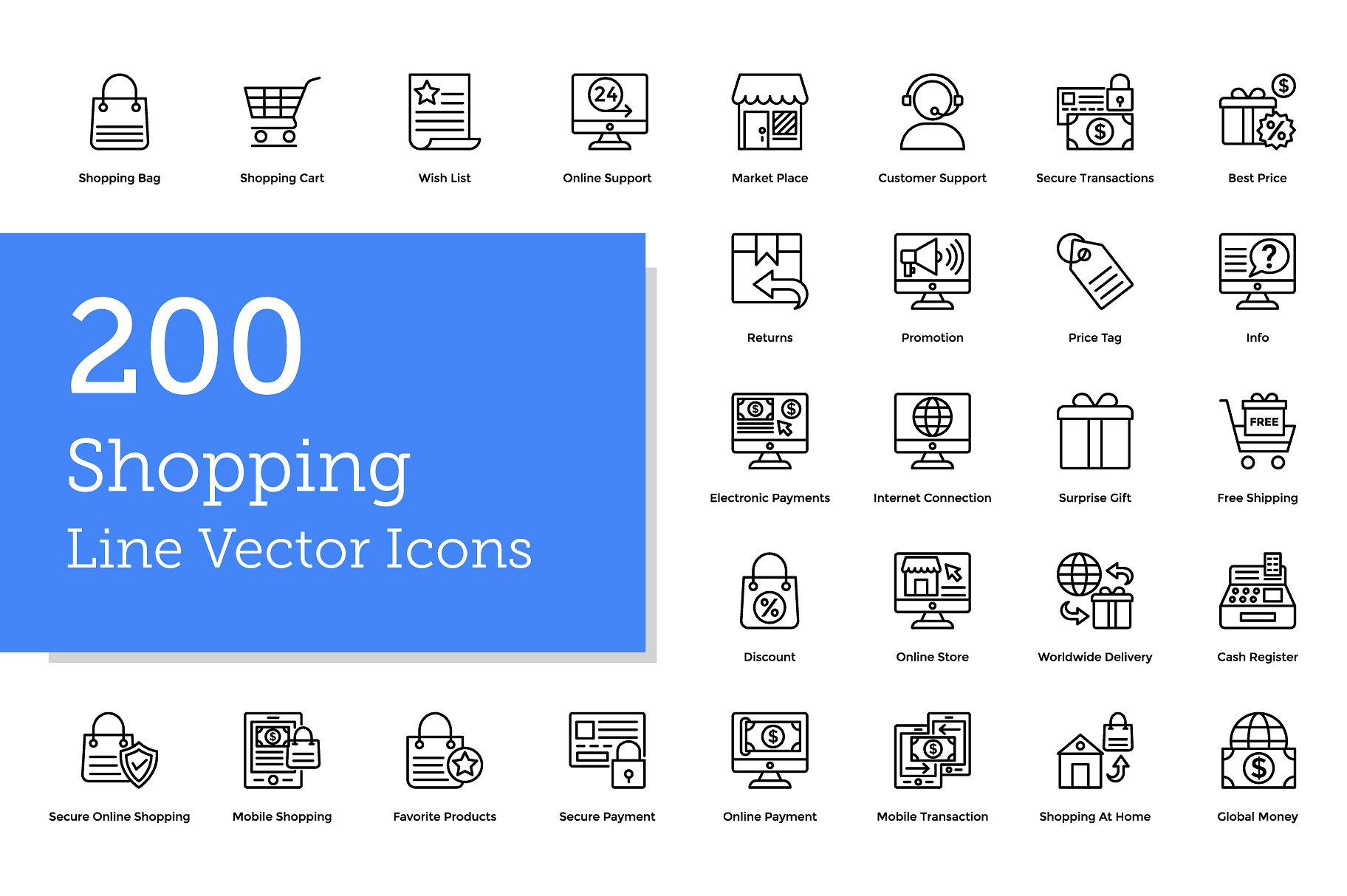 200 Shopping Line Icons