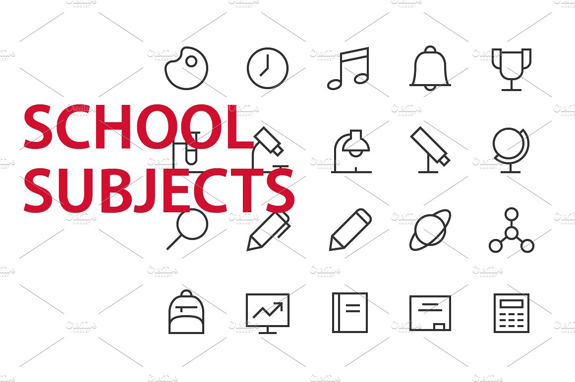 20 School Subjects UI icons