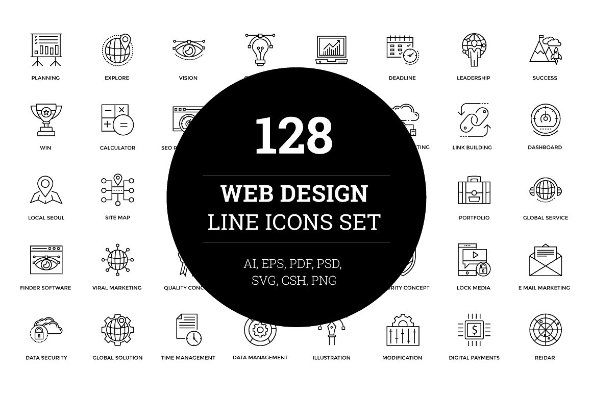 128 Web Design Line Icons