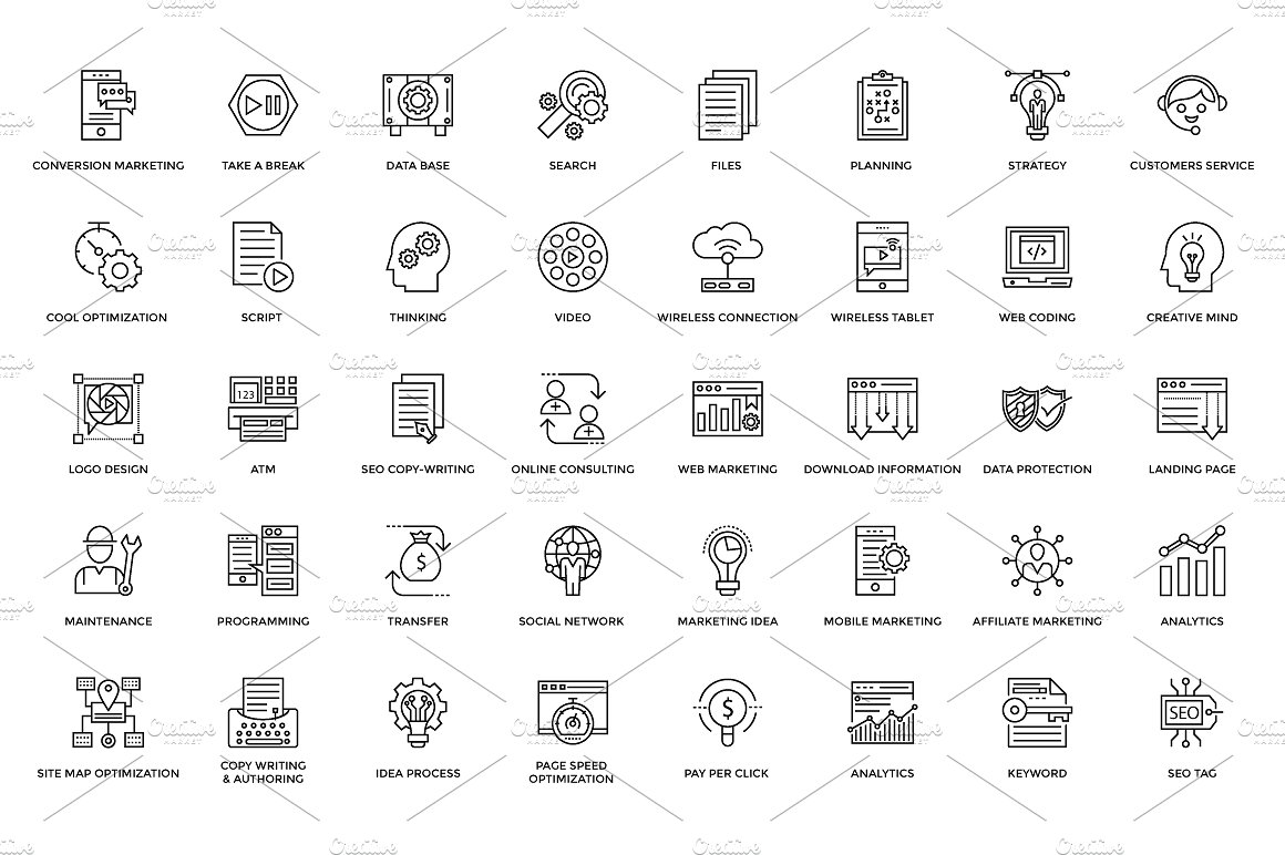 128 Web Design Line Icons