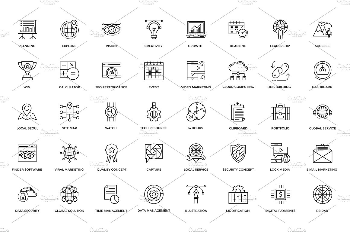 128 Web Design Line Icons