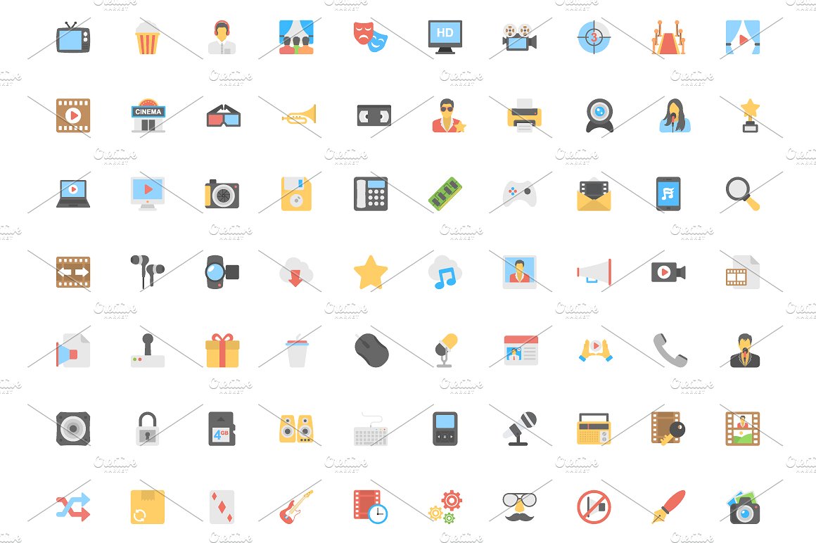 260 Flat Multimedia Icons