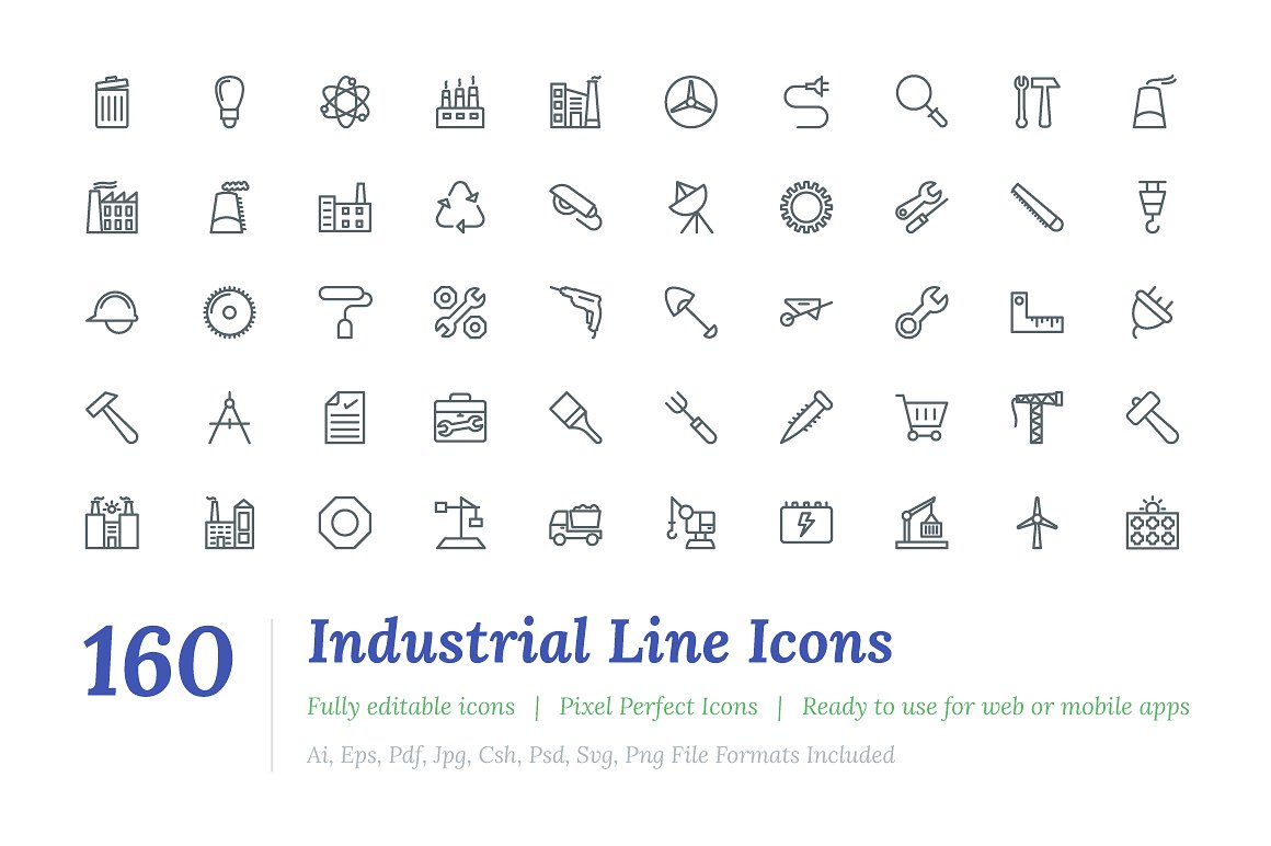 160 Industrial Line Icons