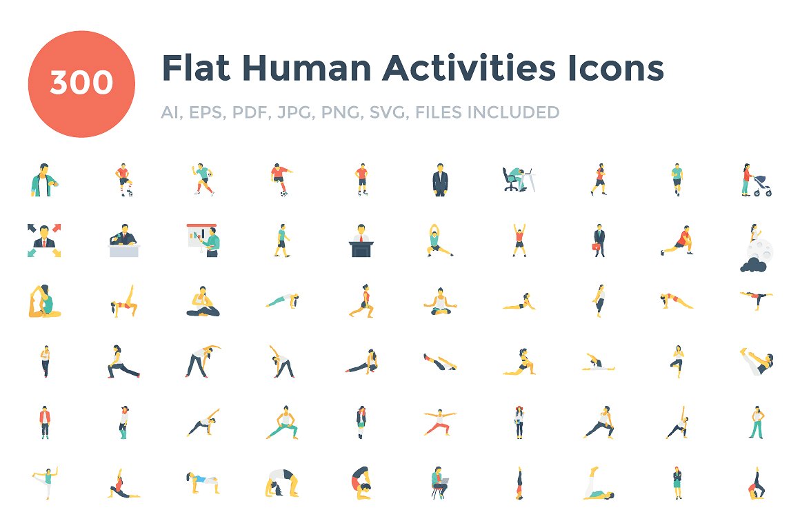 300 Flat Human Activities Icon