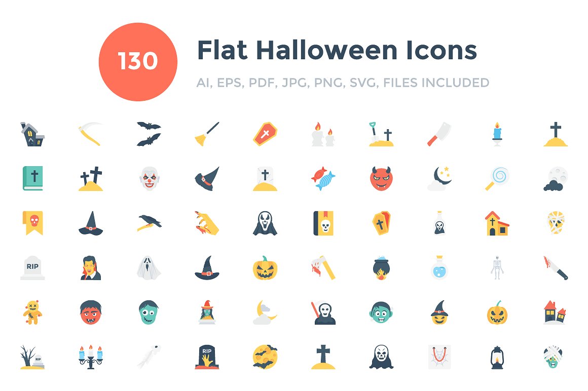 130 Flat Halloween Icons