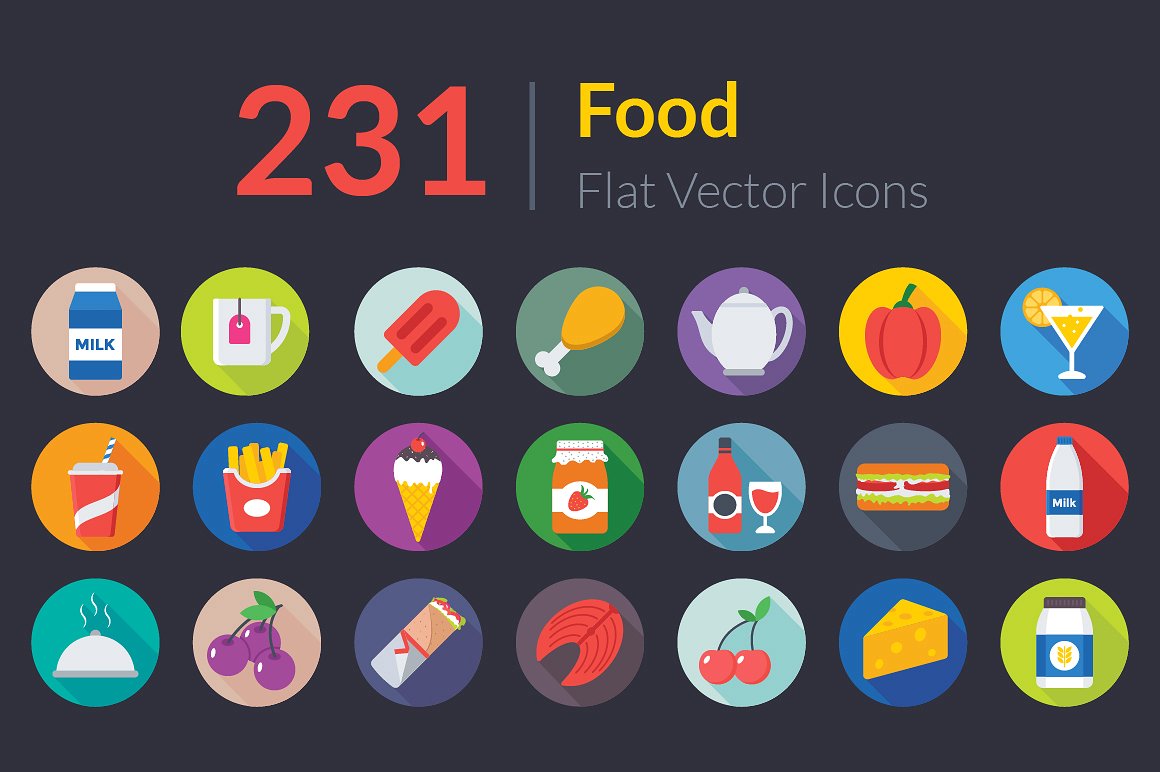 231 Flat Food Icons