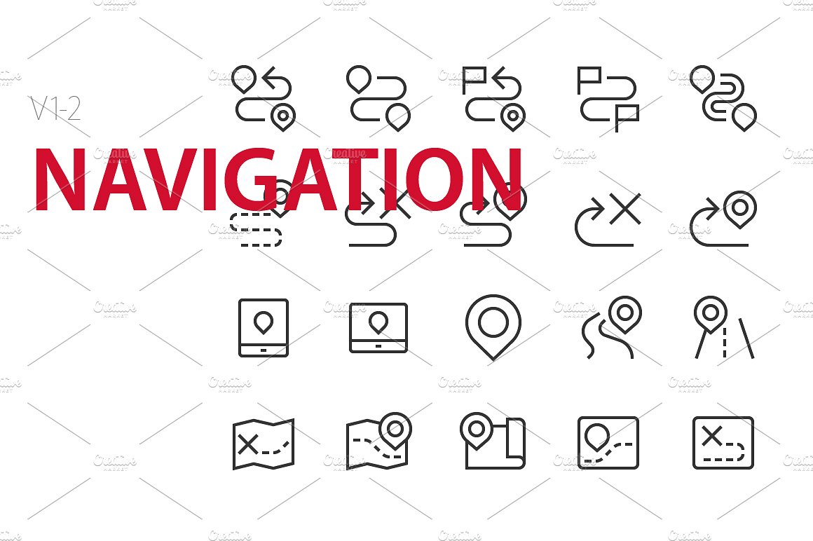 40 Navigation UI icons