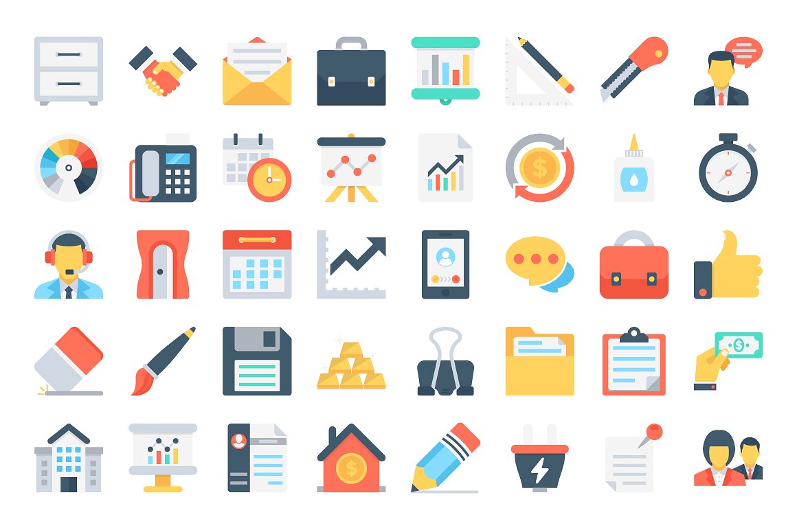 150 Flat Office Icons