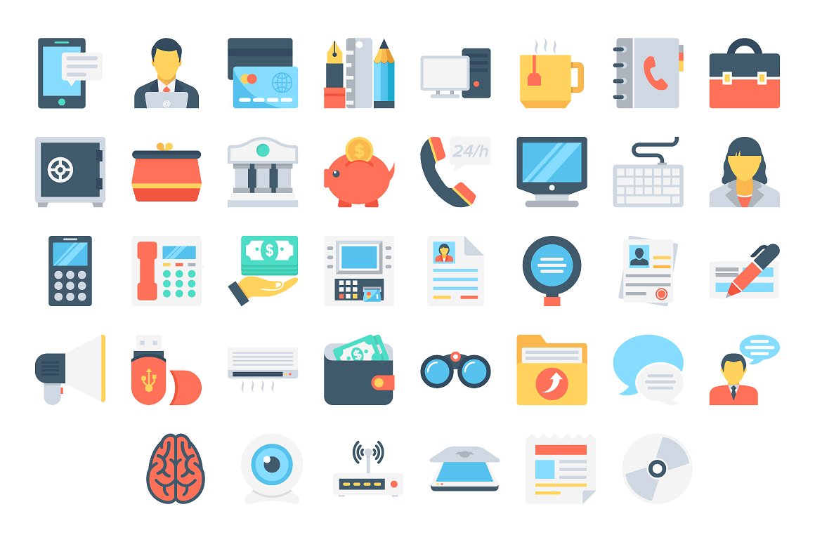 150 Flat Office Icons