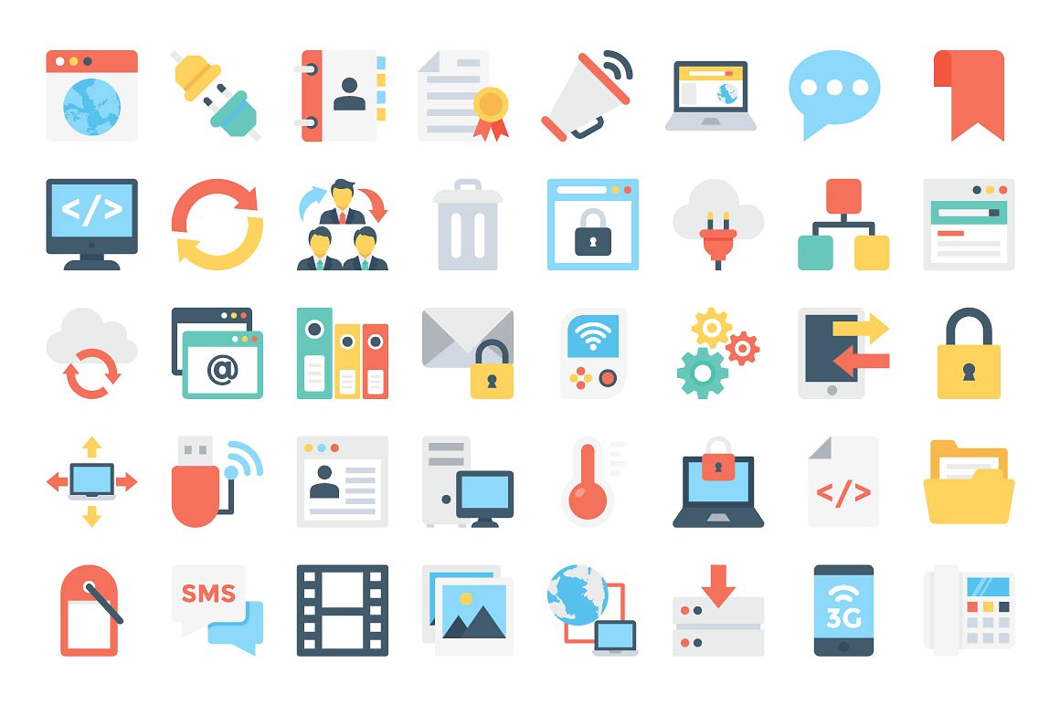 130 Flat Internet Icons