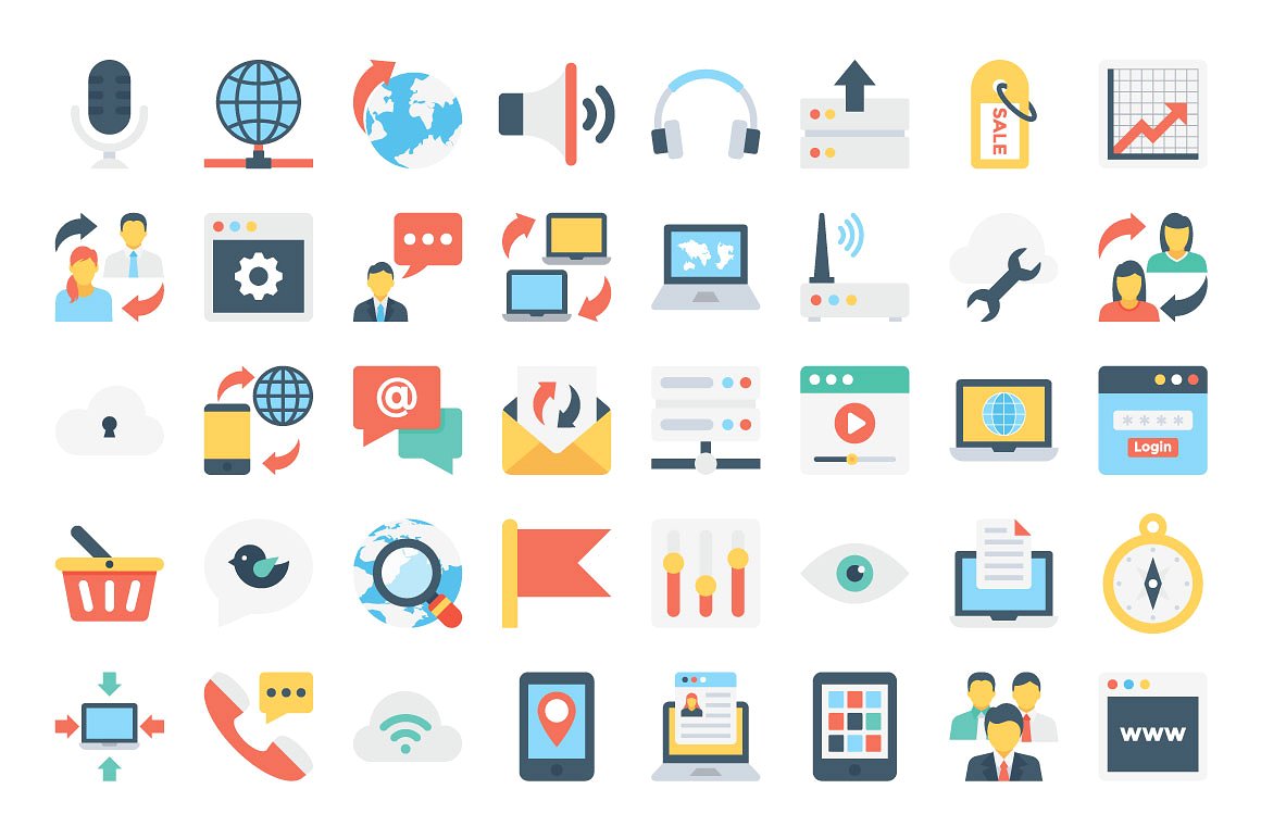 130 Flat Internet Icons