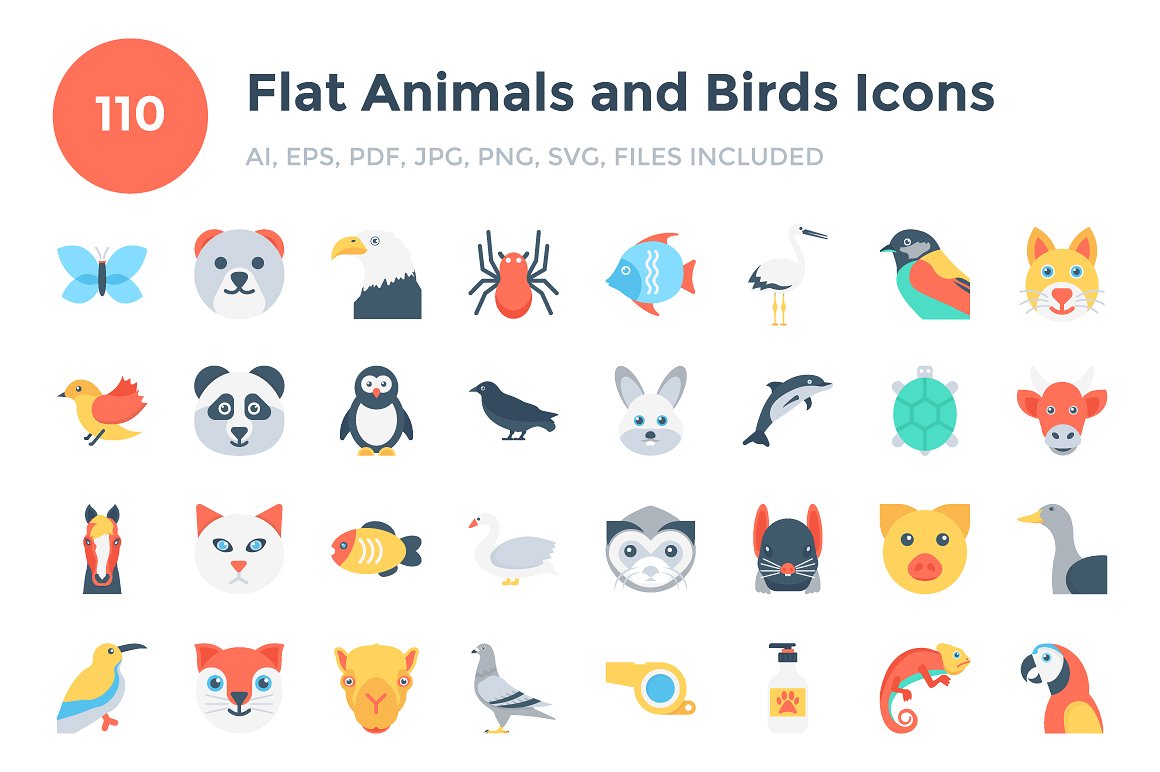 110 Flat Animals and Birds Ico