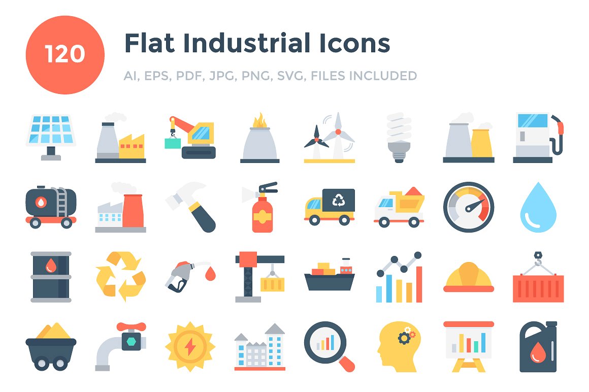 120 Flat Industrial Icons