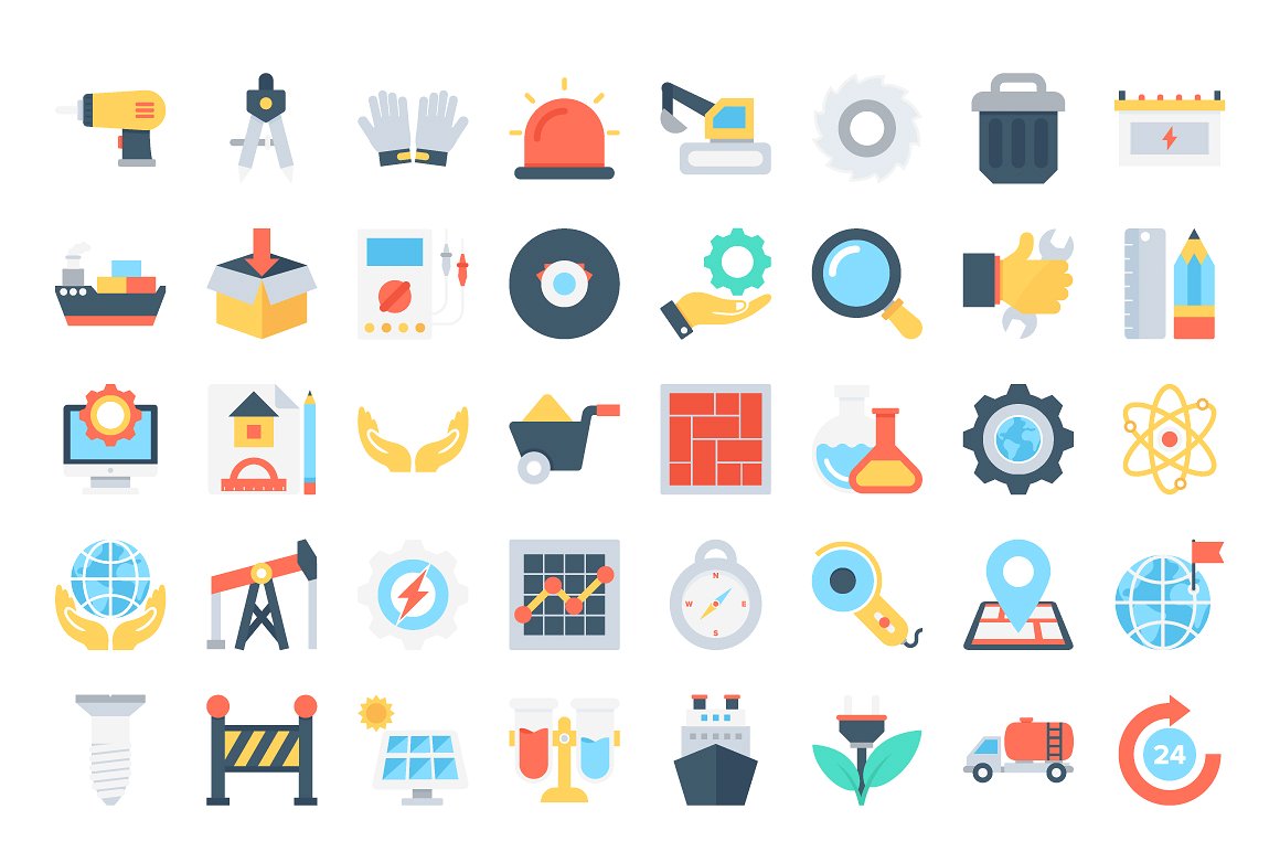 120 Flat Industrial Icons