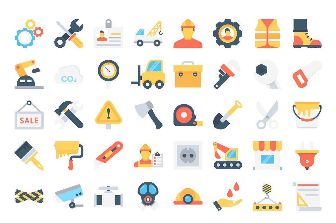 120 Flat Industrial Icons