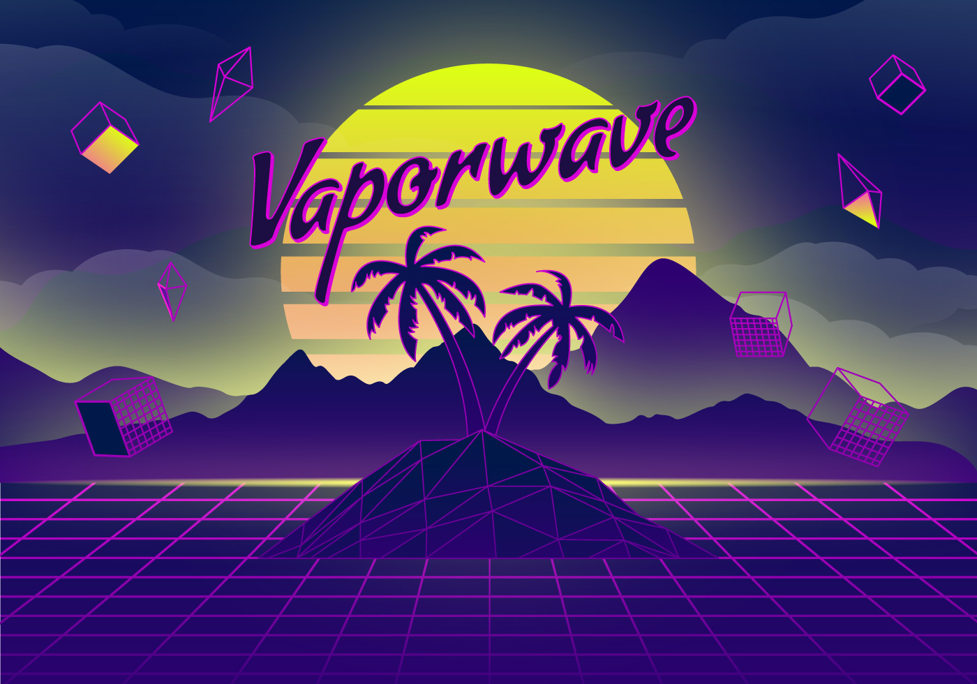 蒸汽波风格矢量背景插图Vaporwave Backgroun