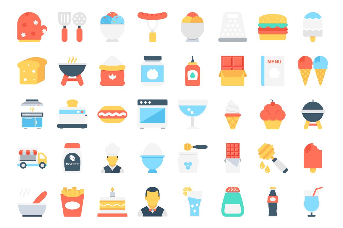 180 Flat Food Icons