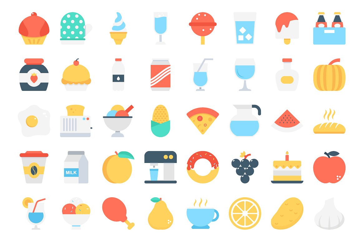 180 Flat Food Icons