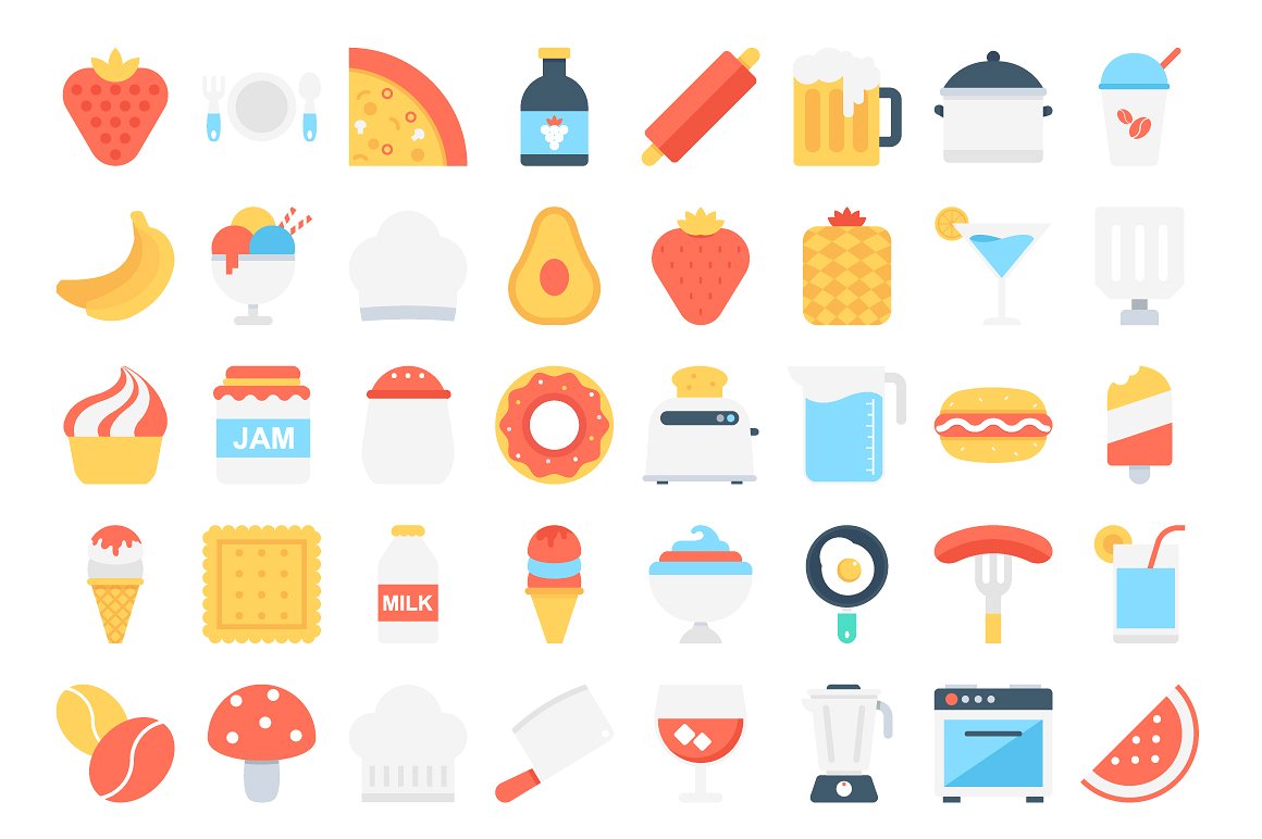 180 Flat Food Icons