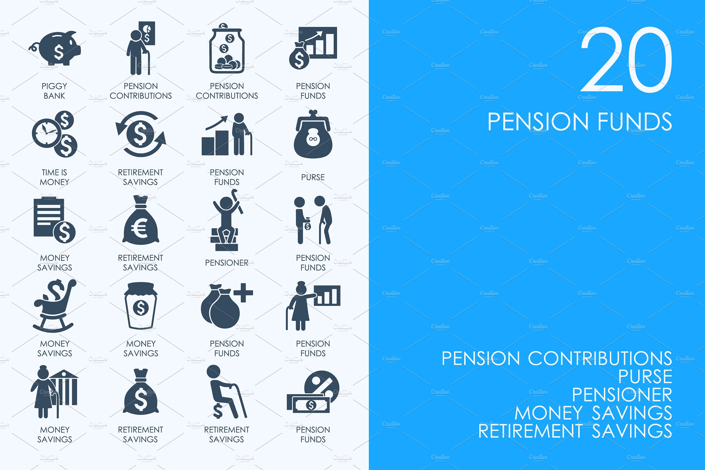 Retirement savings icons