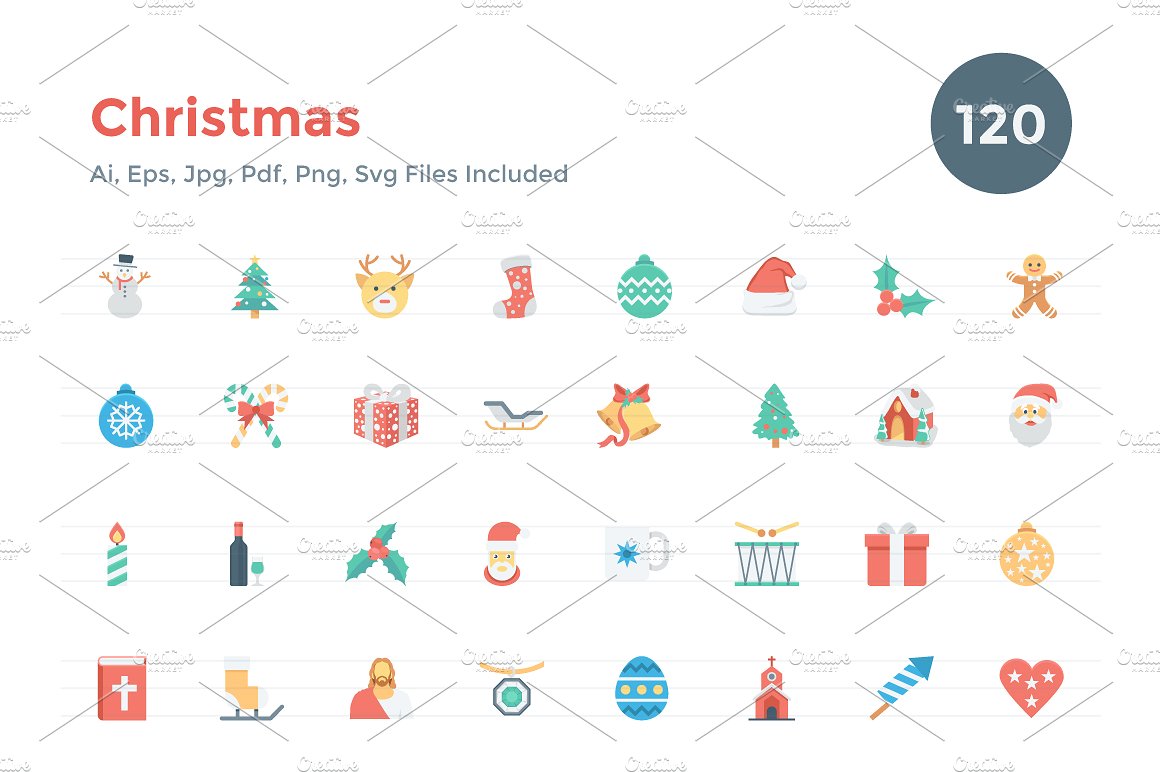 120 Flat Christmas Vector Icon