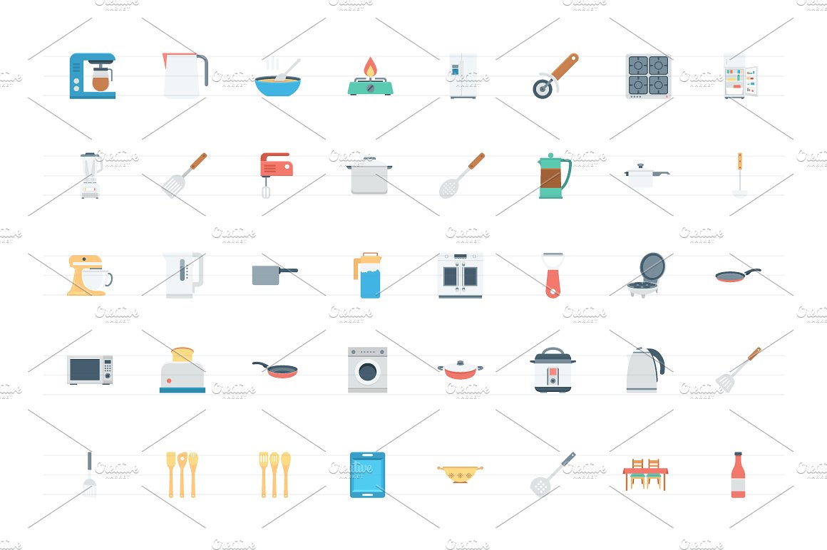 120 Flat Kitchen Icons