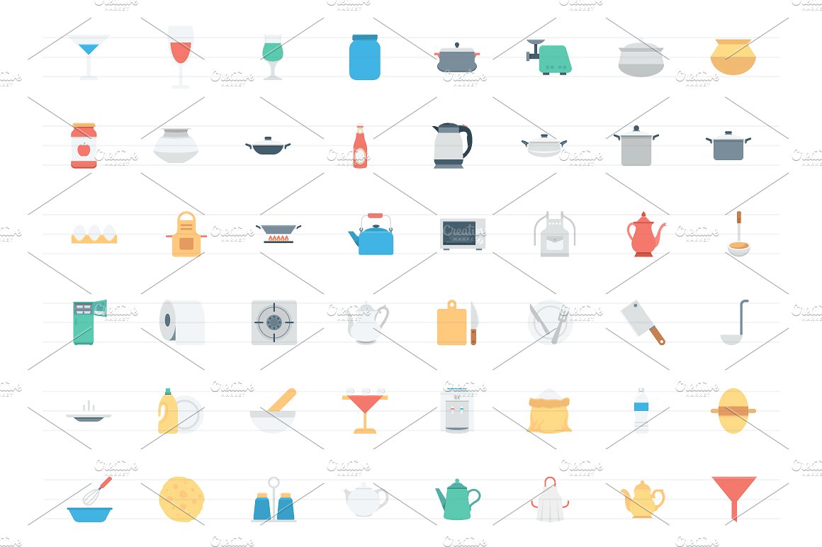 120 Flat Kitchen Icons