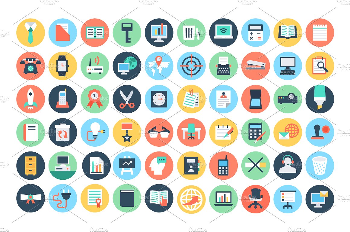 125 Flat Office Vector Icons