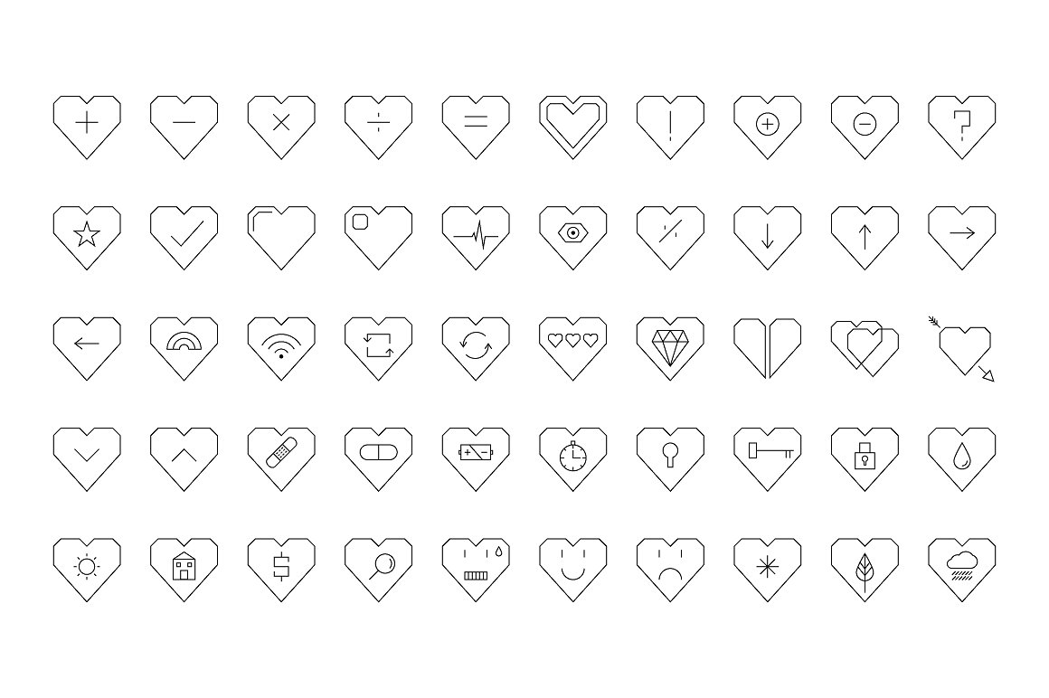 50 Heart-Shaped Vector Icon Se