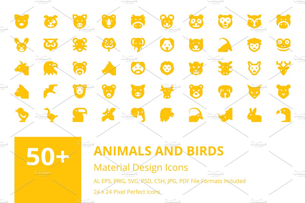 50 Animals and Birds Material