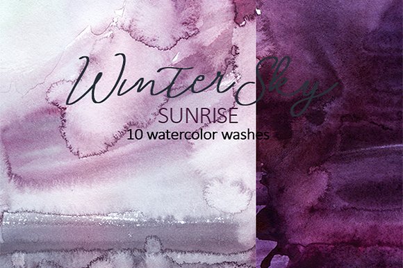 紫色系列手绘水彩设计背景Purple Watercolor