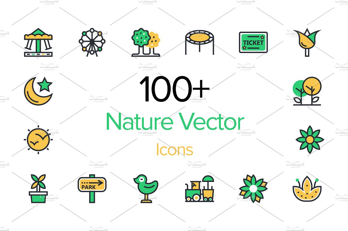 100 Nature Vector Icons Set