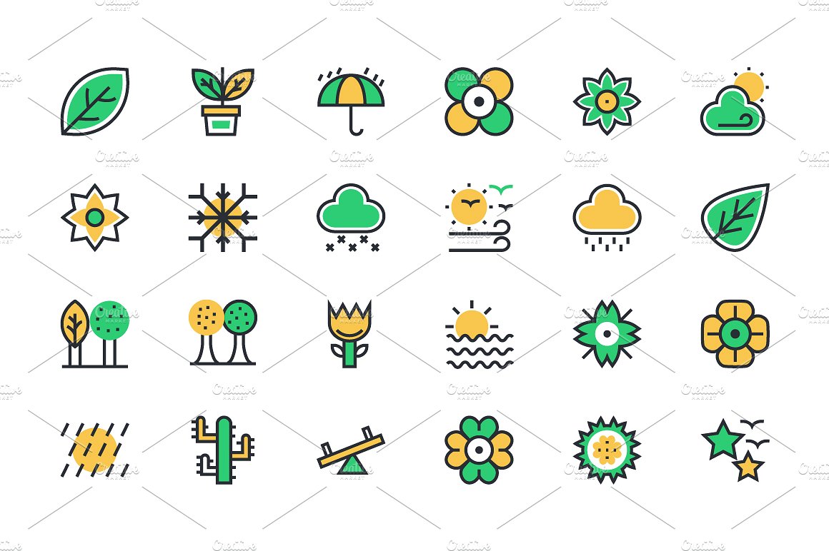 100 Nature Vector Icons Set