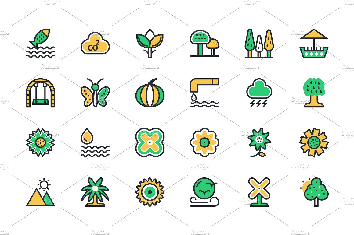 100 Nature Vector Icons Set