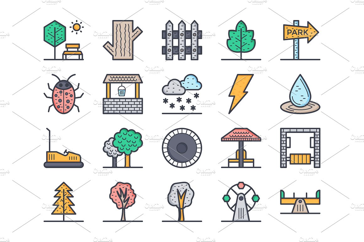 125 Flat Nature Icons Set