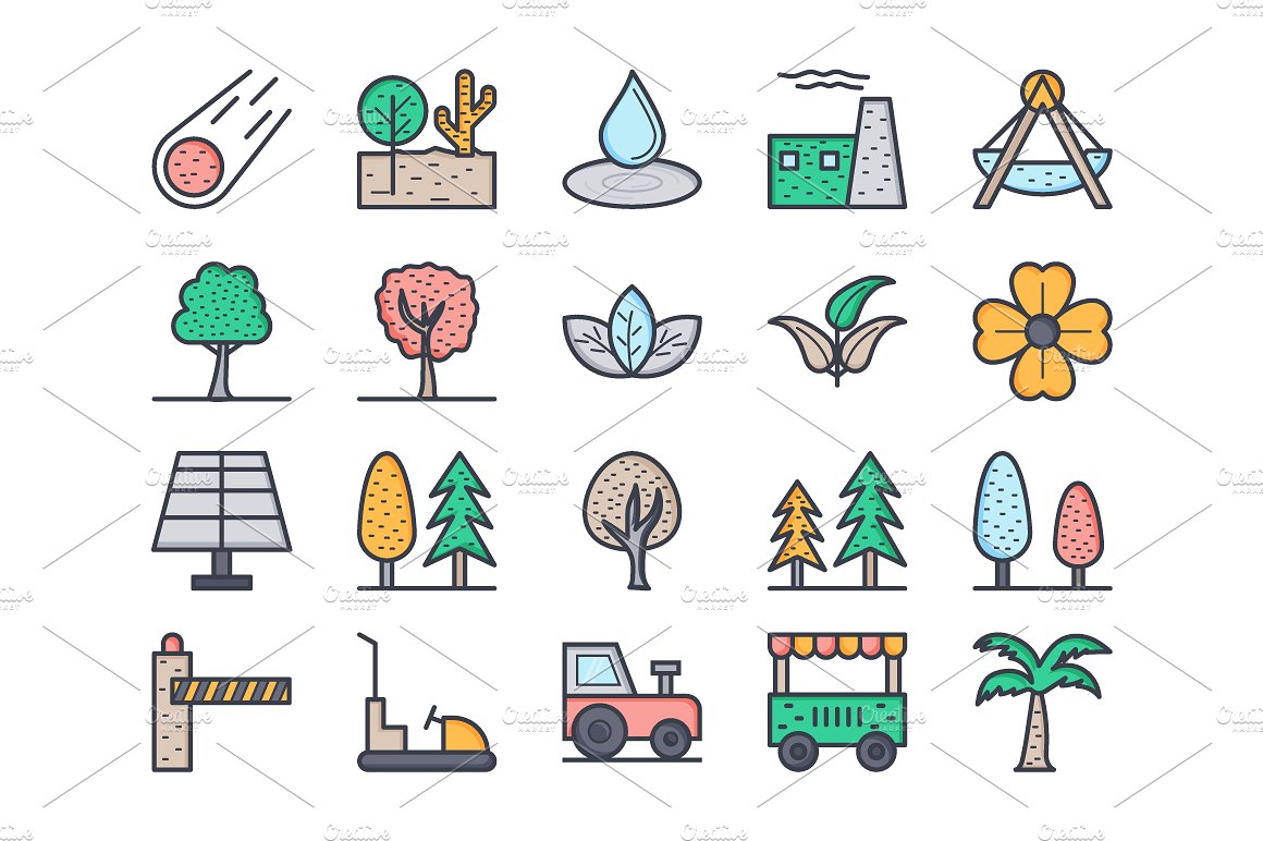 125 Flat Nature Icons Set