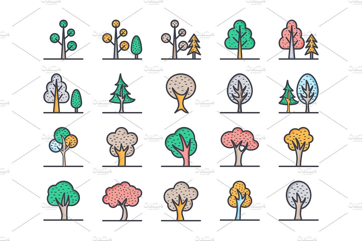 125 Flat Nature Icons Set