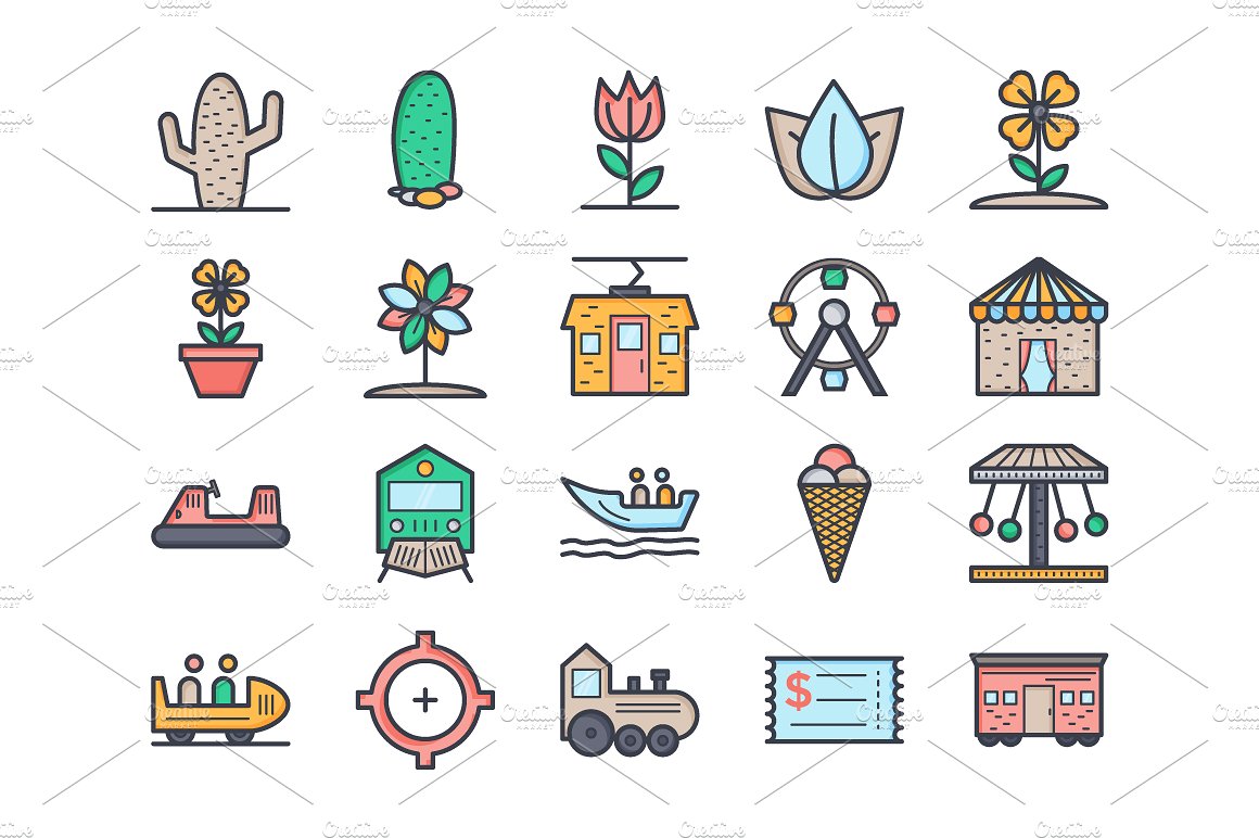 125 Flat Nature Icons Set