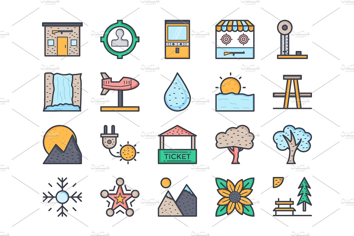 125 Flat Nature Icons Set