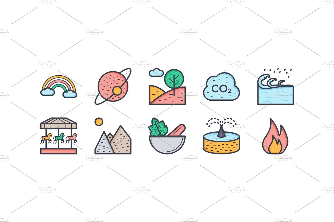 125 Flat Nature Icons Set