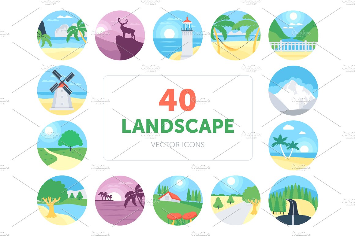 40 Landscapes Vector Icons